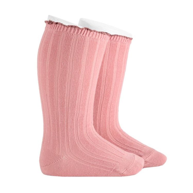 rib kniekous met "krulrand" 526 pale pink